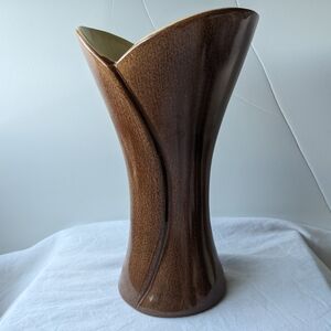MCM Red Wing USA Pottery Speckled Brown Brushware Vase #1625 Vintage